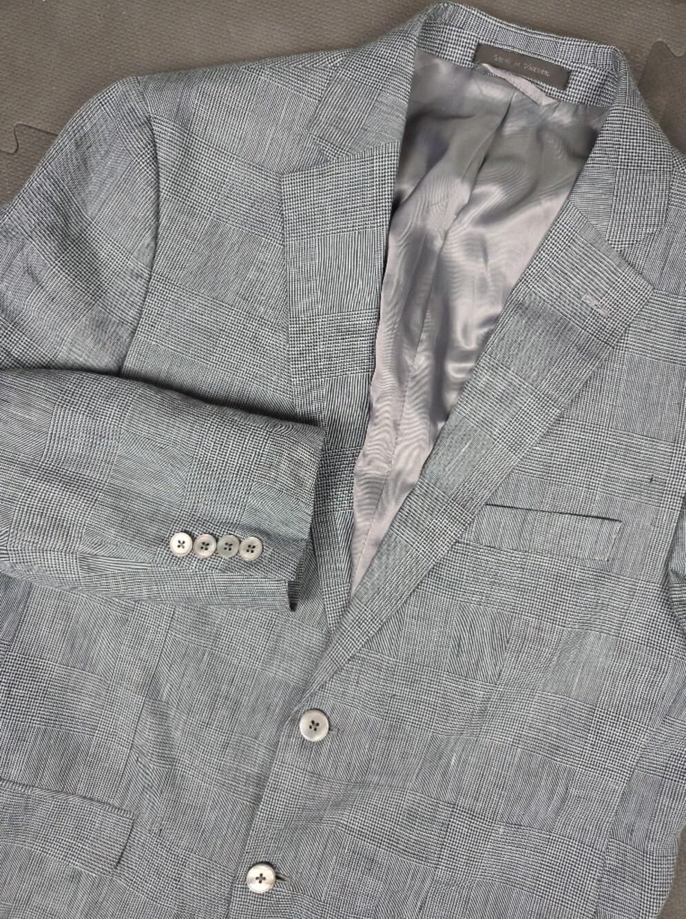 Lauren Ralph Lauren 100% Linen Glen Check Blazer Mens 40R Gray Sport Coat Jacket